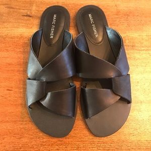NWOT Marc Fisher Leather Flat Slides 7.5